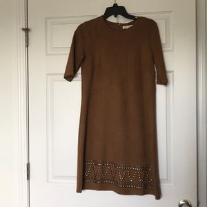 Tan suede dress with detail on front